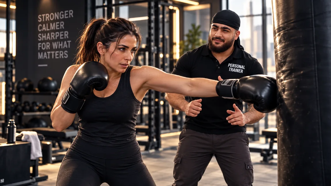Illustrative kickboxing training scene